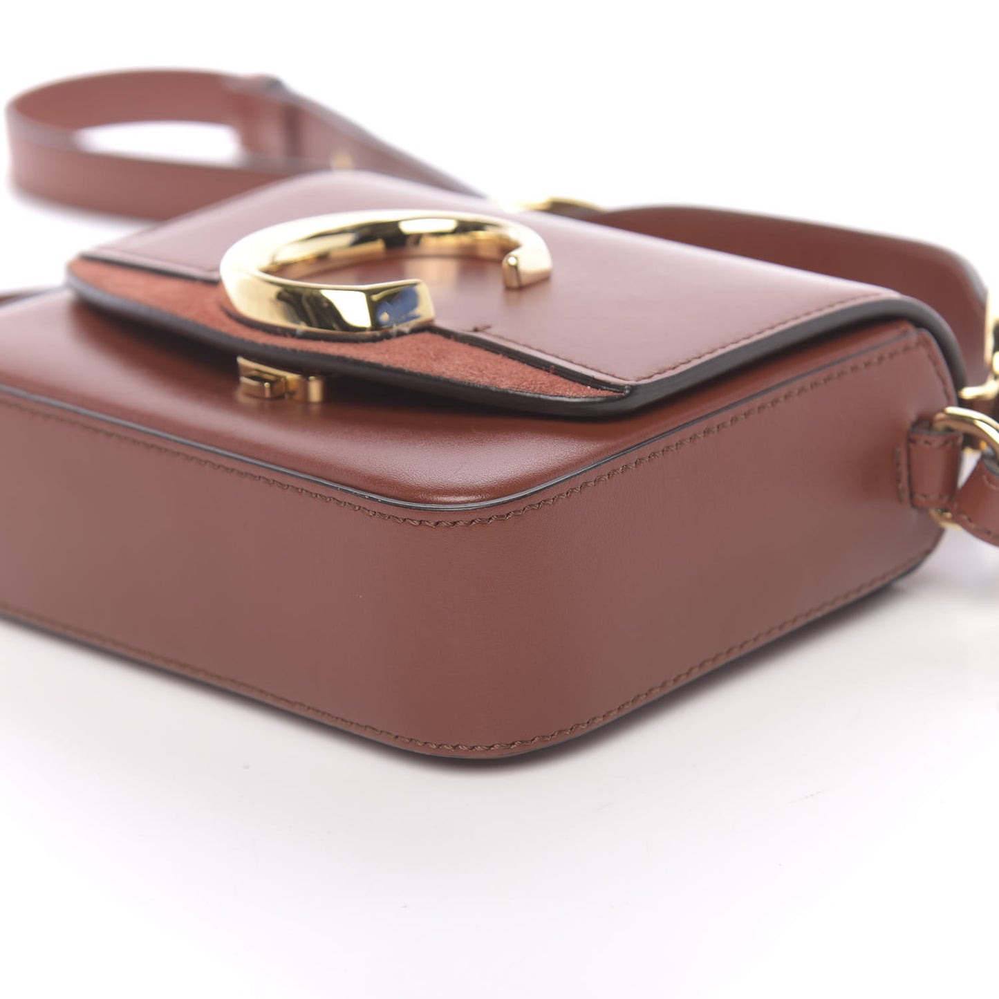 Shiny Calfskin Suede Mini C Bag Sepia Brown