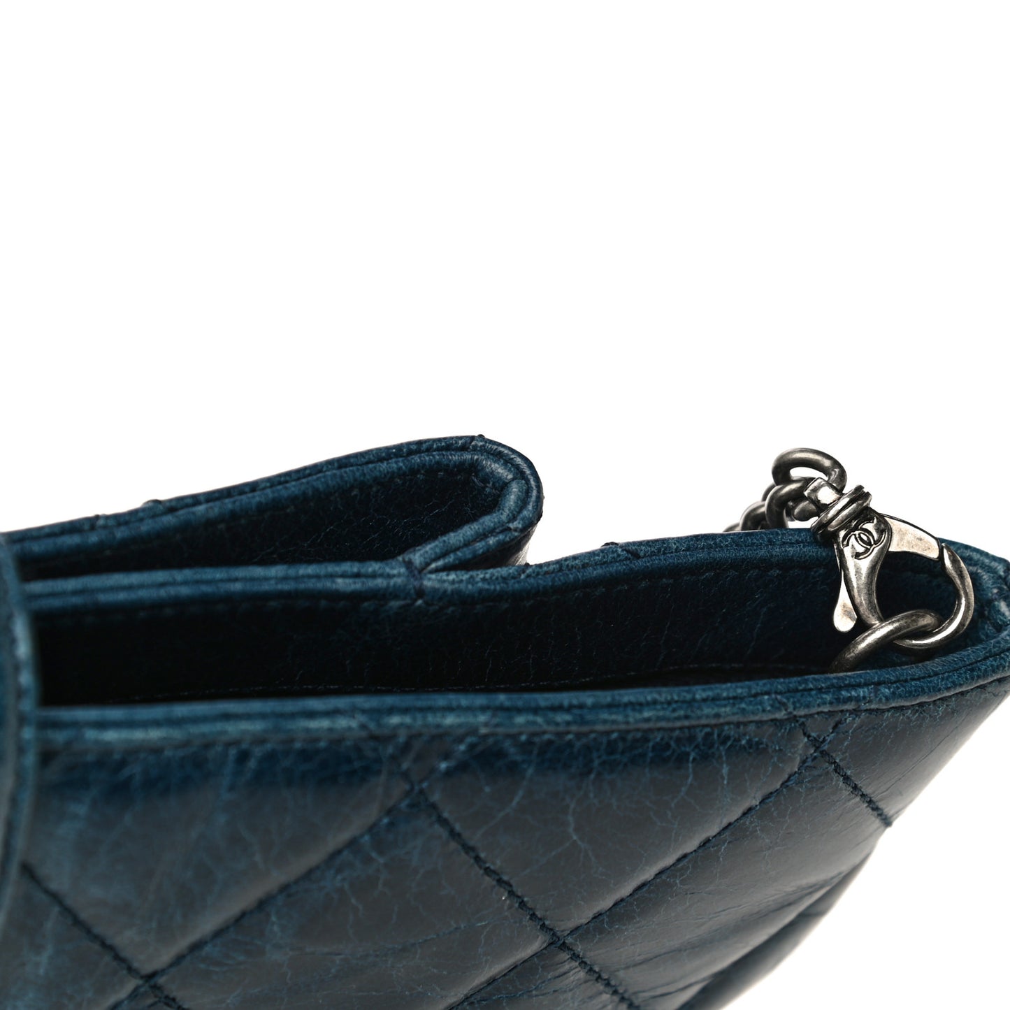Aged Calfskin Quilted Zip Clutch Blue
