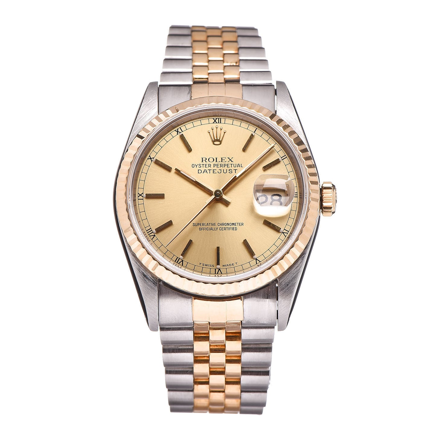 Stainless Steel 18K Yellow Gold 36mm Oyster Perpetual Datejust Watch Champagne 16233