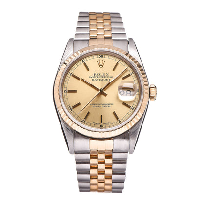 Rolex Stainless Steel 18K Yellow Gold 36mm Oyster Perpetual Datejust Watch Champagne 16233 1 of 8
