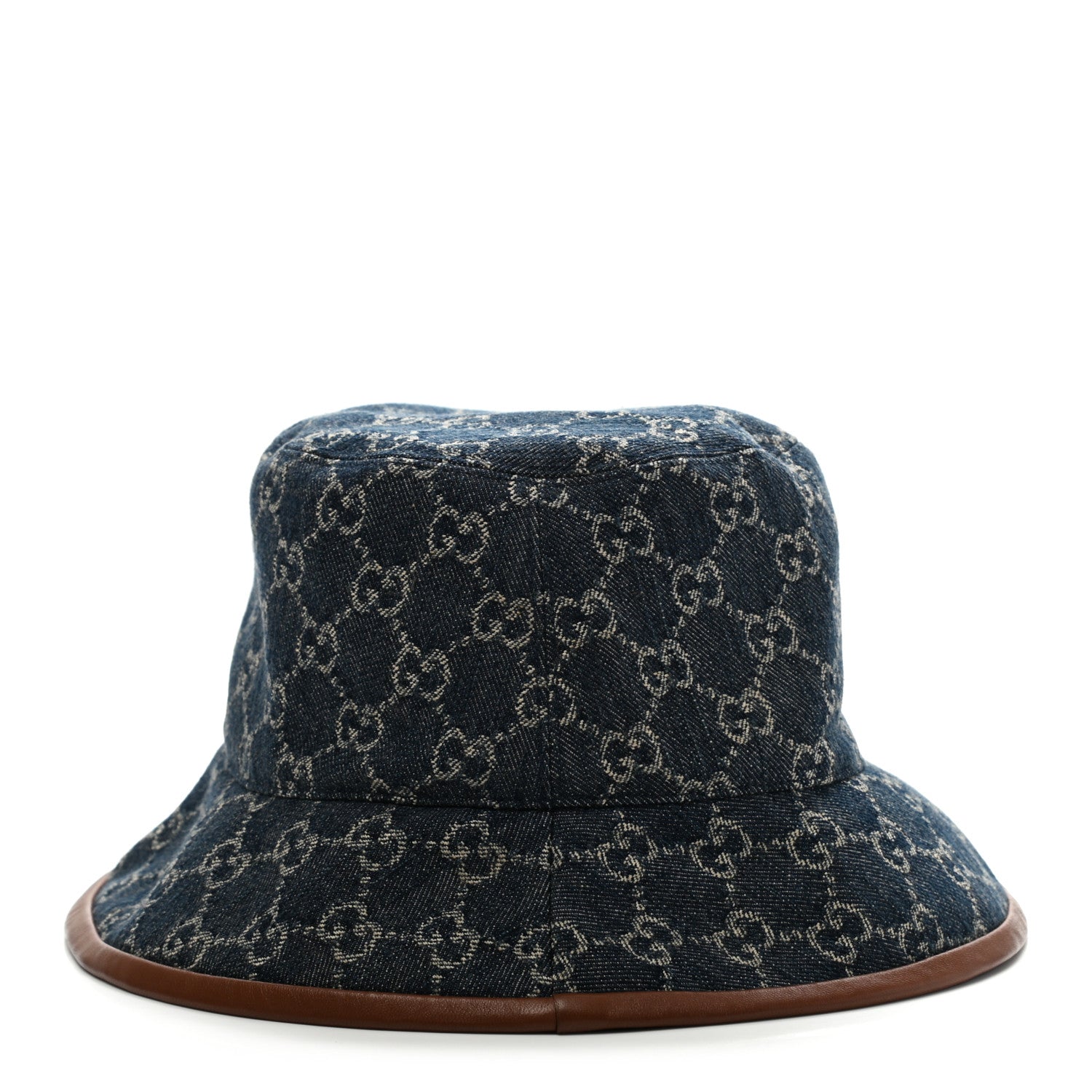 Gucci Washed Jacquard Denim Nappa GG Monogram Oscar Bucket Hat XL Denim Cuir 6 of 8