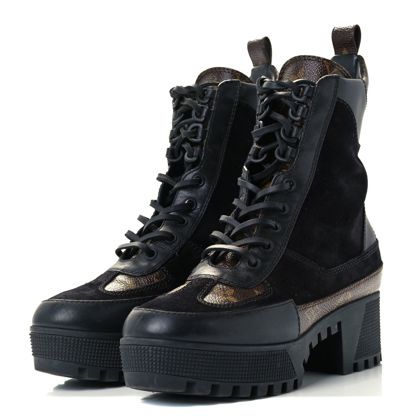 Suede Calfskin Monogram Laureate Platform Desert Boots 37 Black