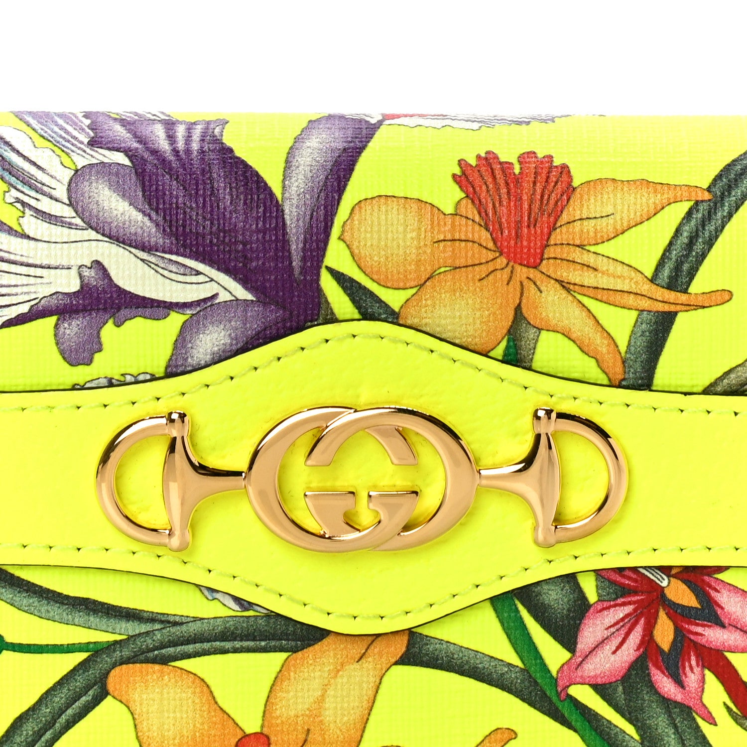 Gucci Calfskin Flora Print Zumi Card Case Wallet Yellow Fluo 7 of 10