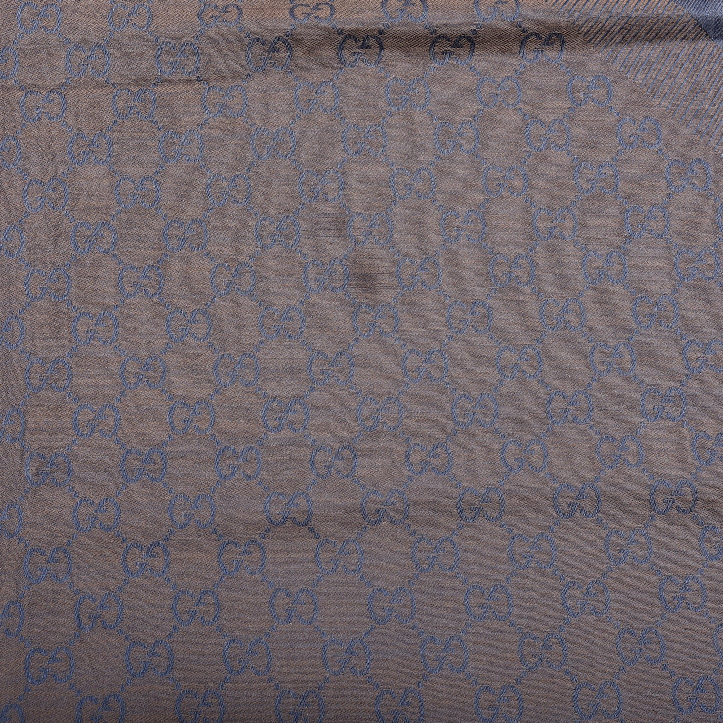 Wool Silk Monogram GGWeb Fringe Shawl Taupe Sky Blue