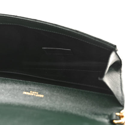 Saint Laurent Grain De Poudre Textured Mixed Matelasse Triquilt Monogram Clutch Vert Fonce 6 of 10