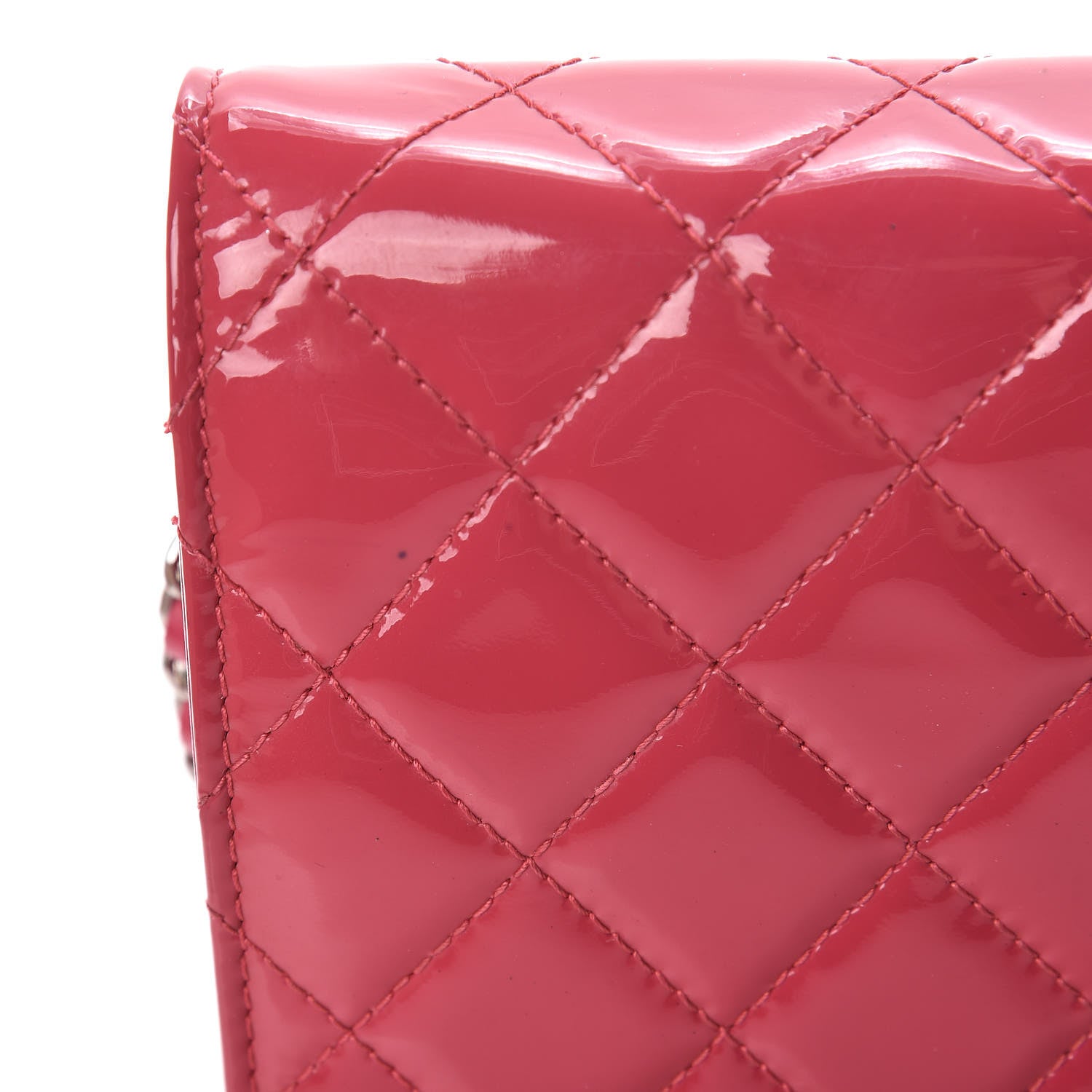 Chanel Patent Quilted Wallet On Chain WOC Fuchsia 14 of 14