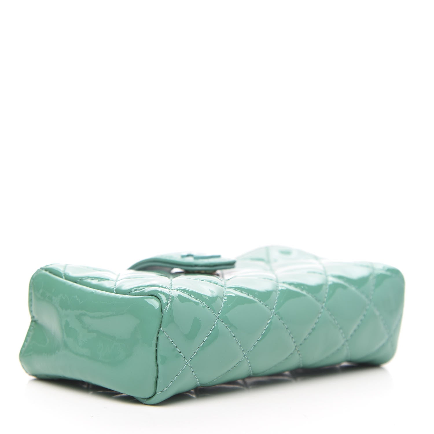 Chanel Patent Quilted Mini Phone Holder Clutch Green 4 of 8
