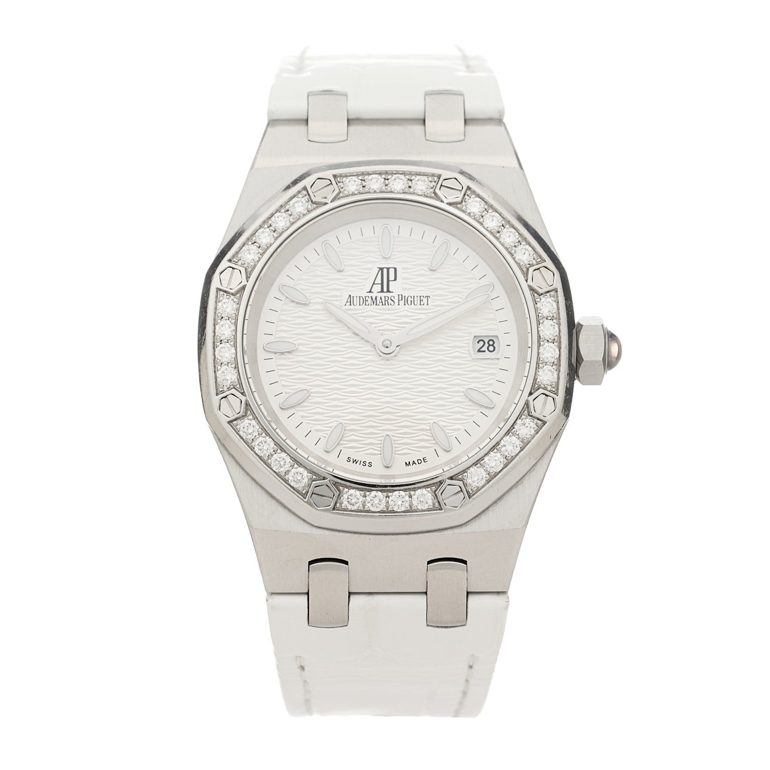 Audemars Piguet Stainless Steel Alligator Diamond 33mm Royal Oak Quartz Watch White 67601ST.ZZ.D012CR.01 1 of 5