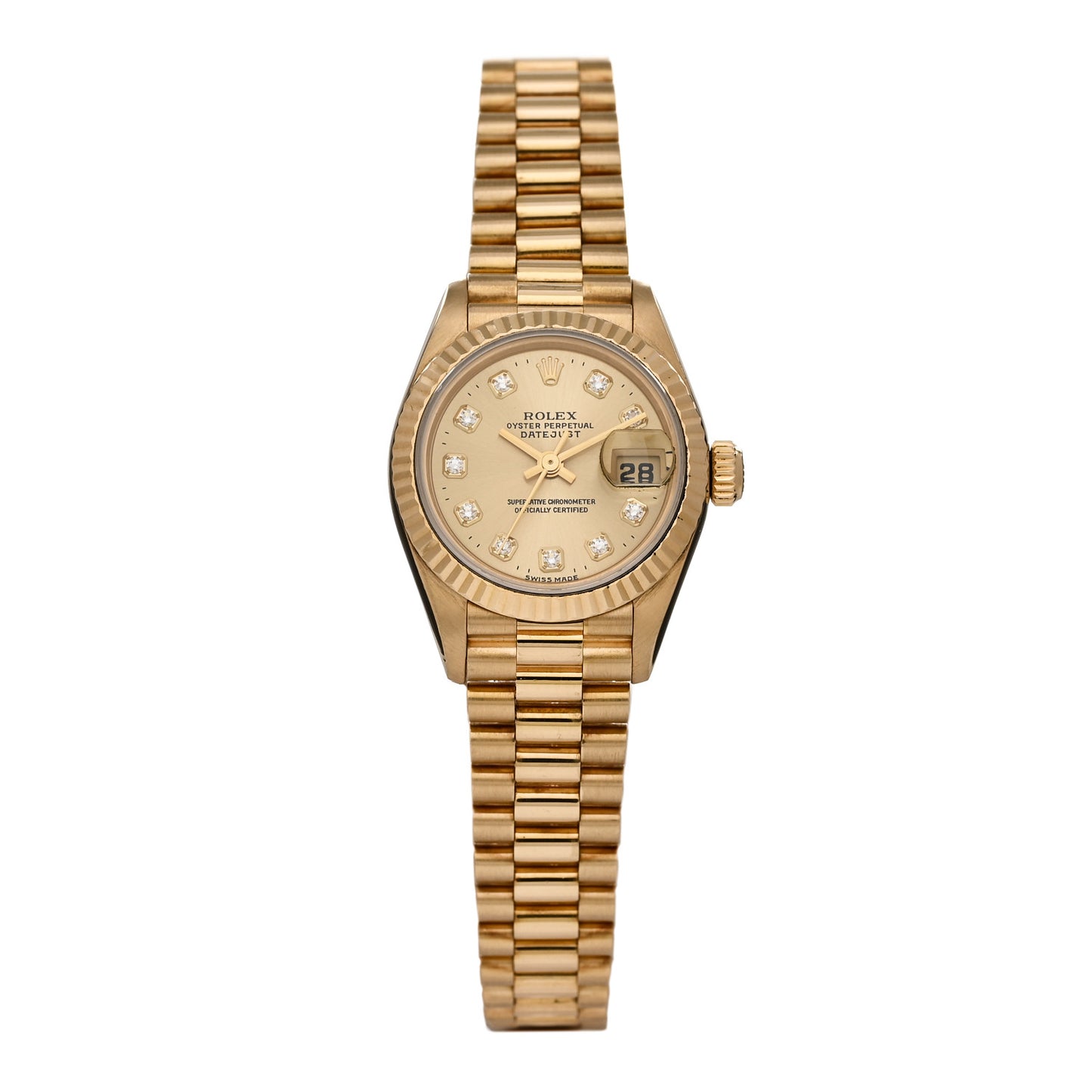 18K Yellow Gold Diamond 26mm Datejust President Watch Champagne 69178