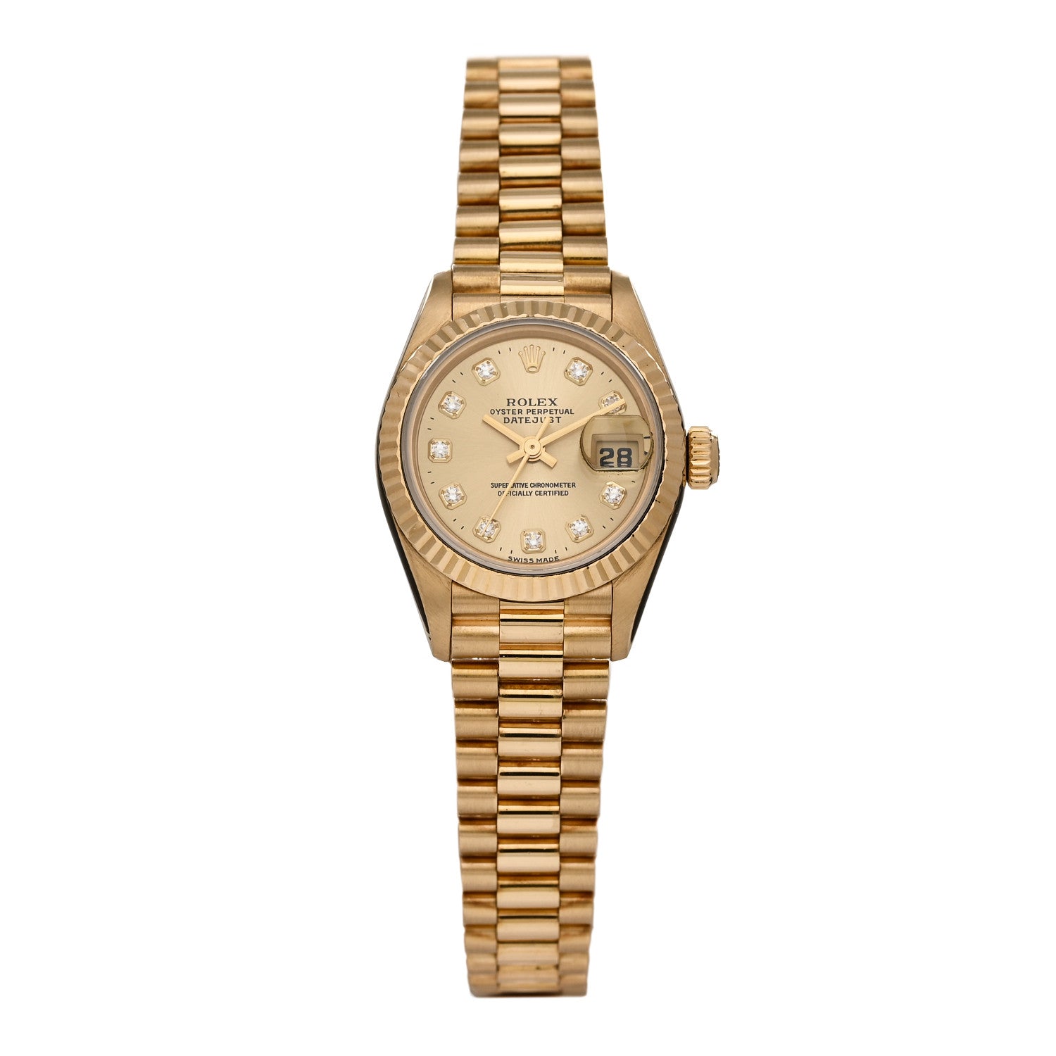 Rolex 18K Yellow Gold Diamond 26mm Datejust President Watch Champagne 69178 1 of 4