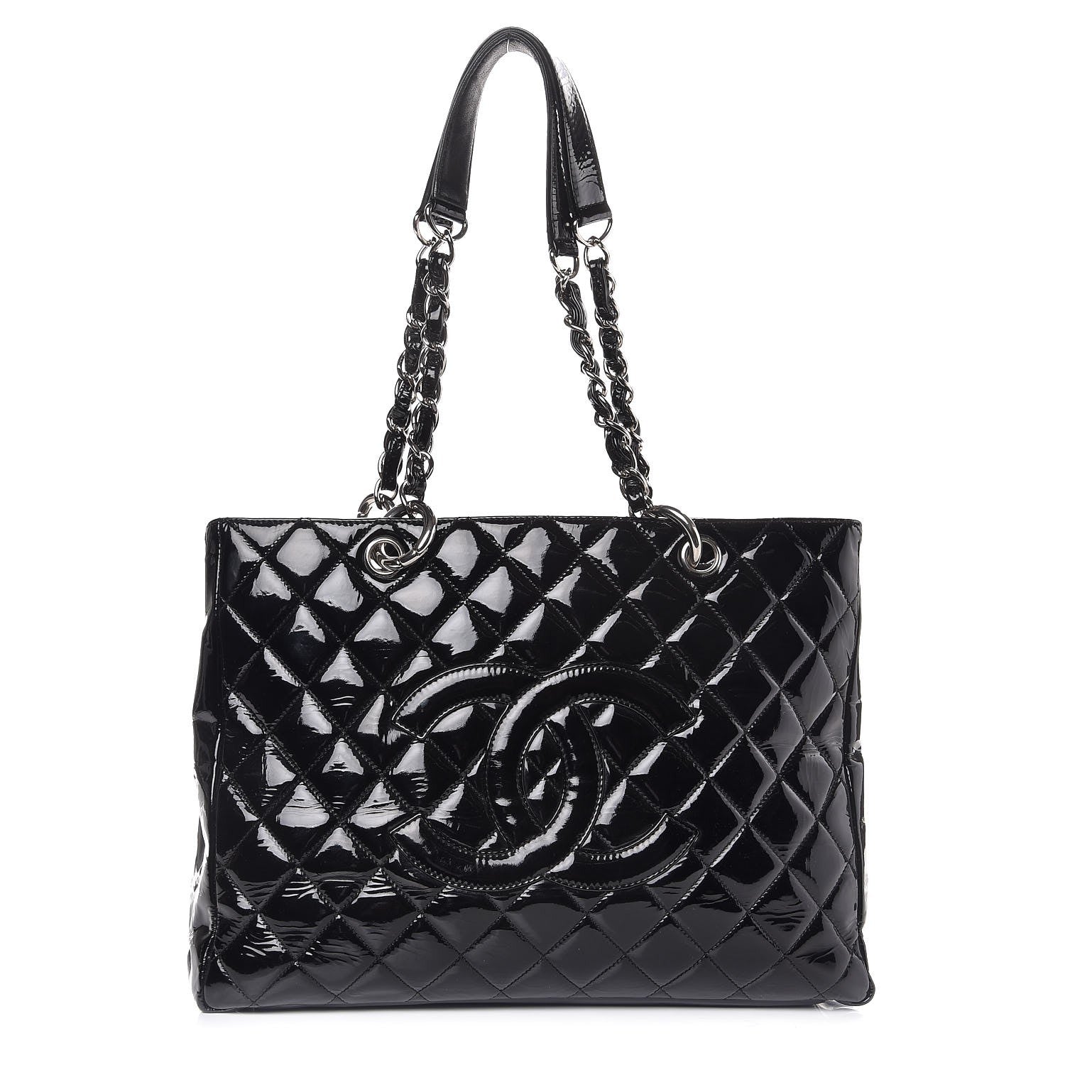 Chanel Patent Quilted Grand Shopping Tote GST Black 1 of 7
