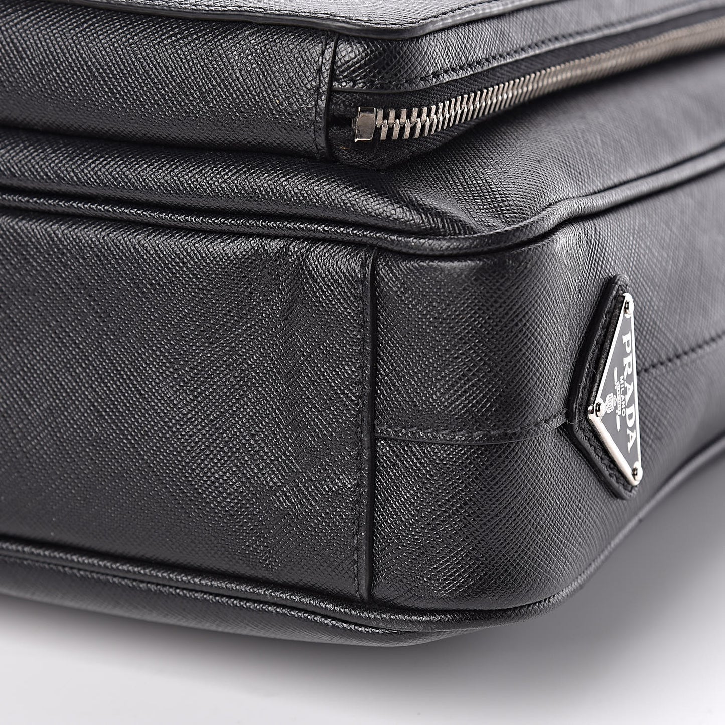 Saffiano Cuir Front Zip Pocket Briefcase Black