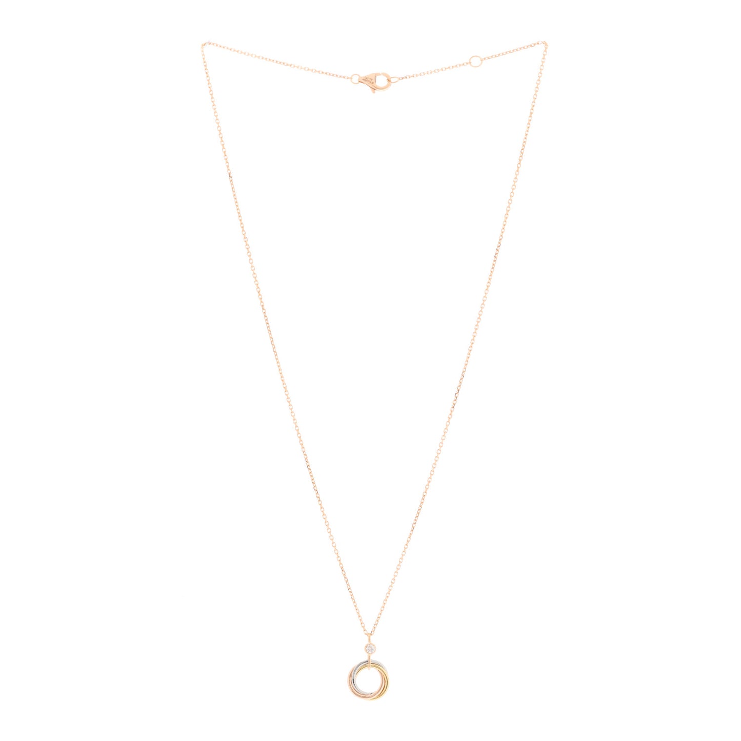 18K Pink Yellow White Gold Diamond Trinity Pendant Necklace