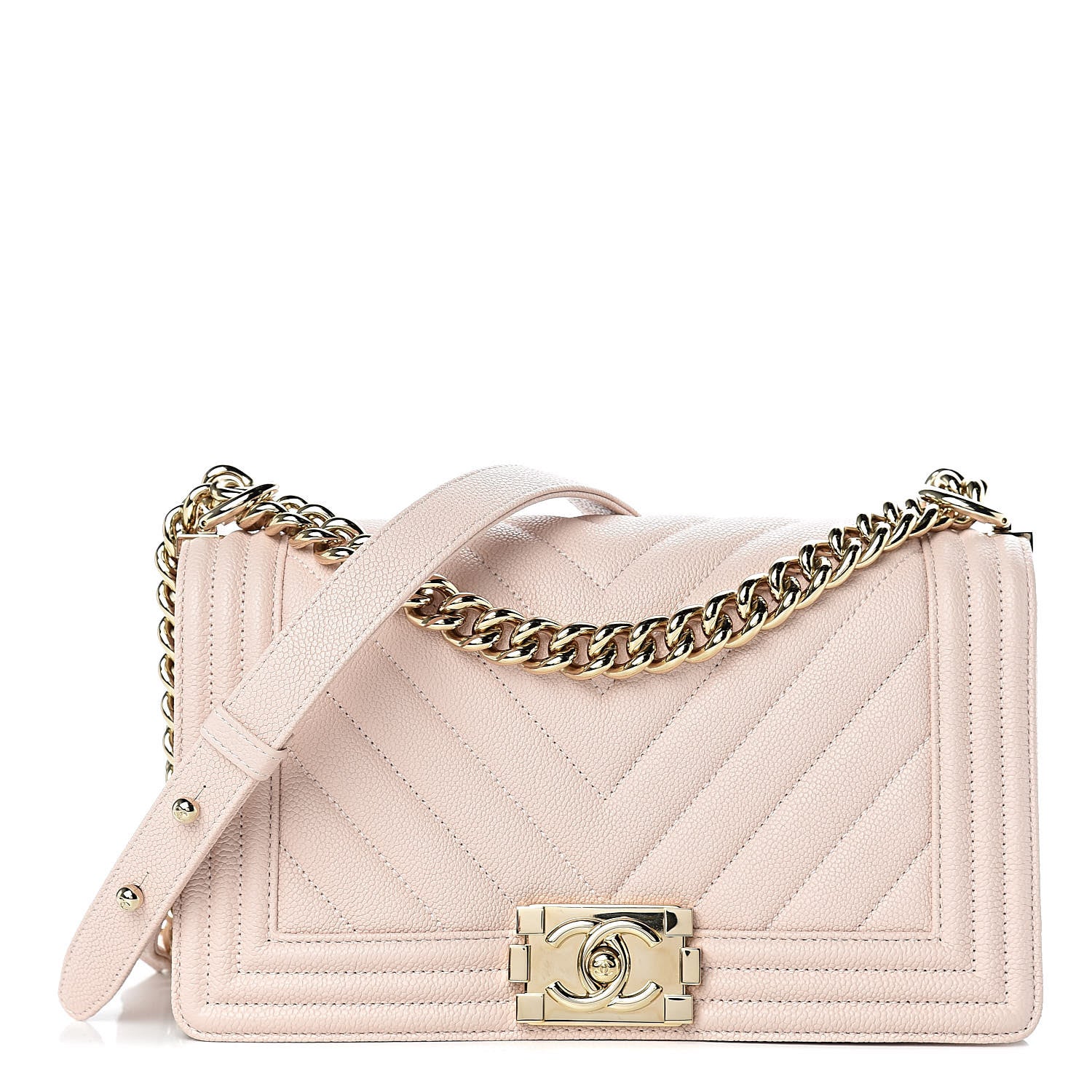 Chanel Caviar Chevron Quilted Medium Boy Flap Nude 1 of 11