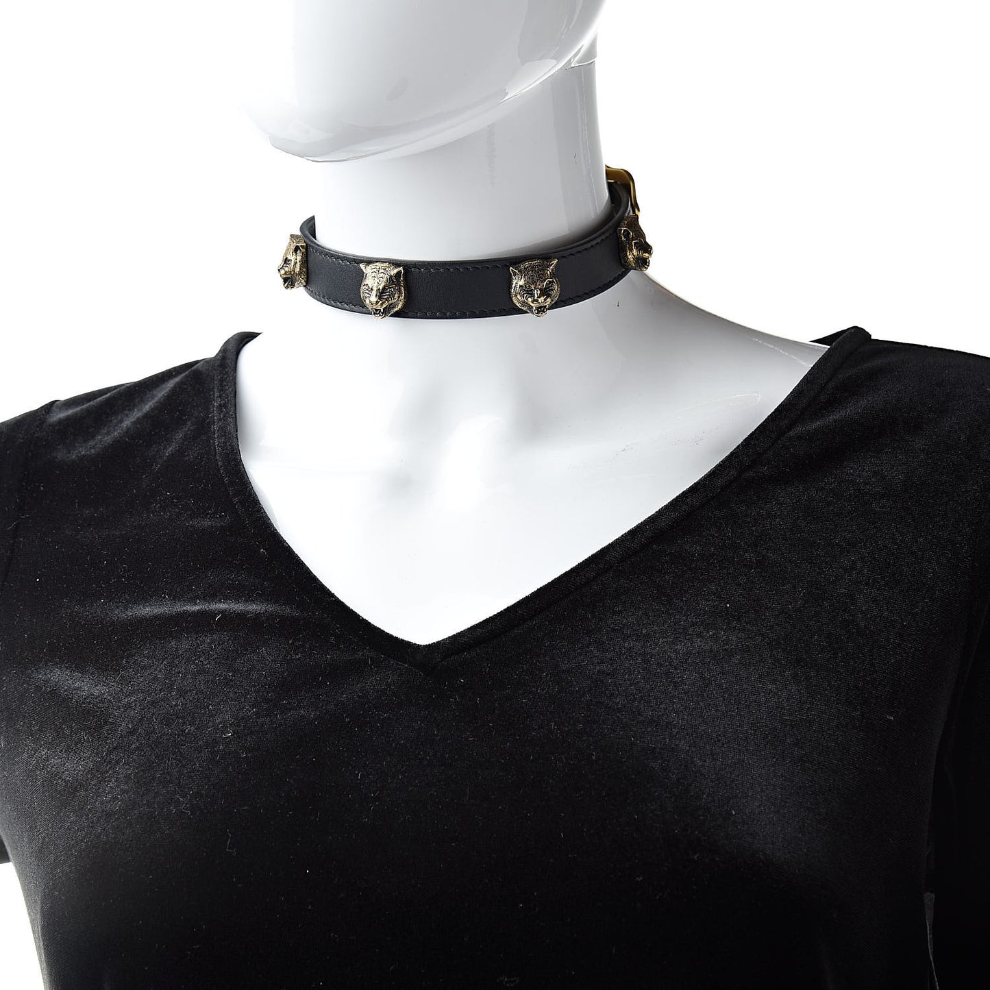 Calfskin Feline Head Choker Black