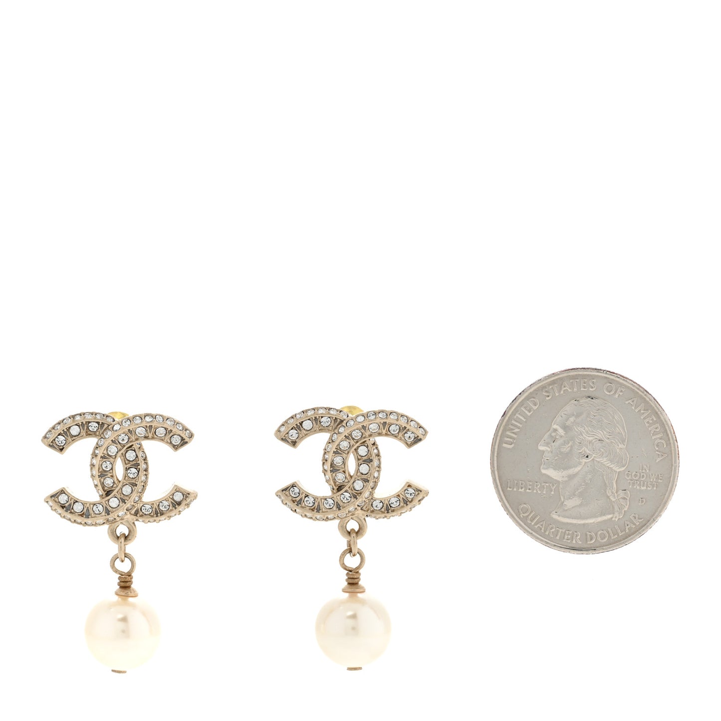 Crystal Pearl CC Drop Earrings Gold