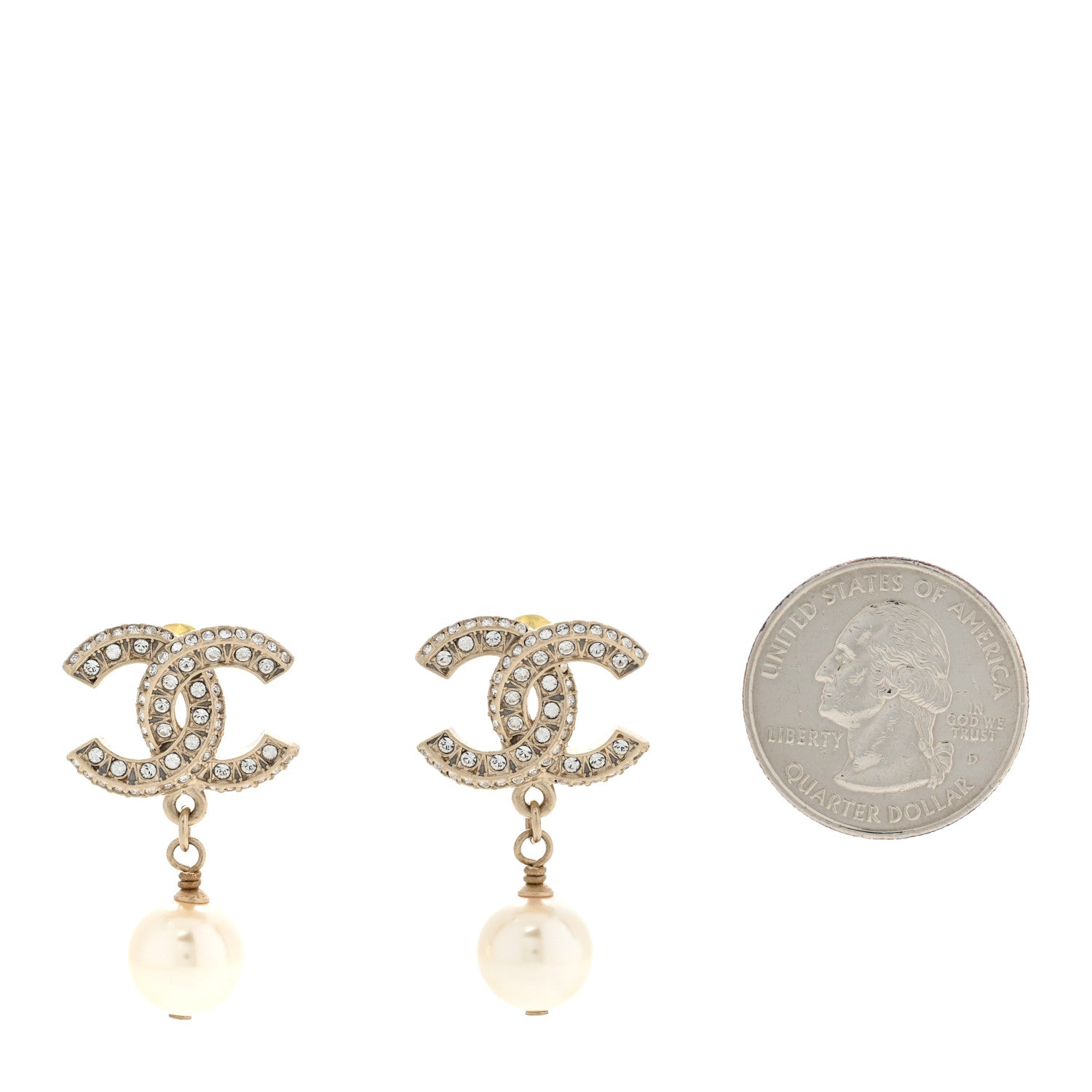 Chanel Crystal Pearl CC Drop Earrings Gold 2 of 4