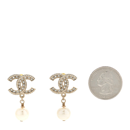 Chanel Crystal Pearl CC Drop Earrings Gold 2 of 4