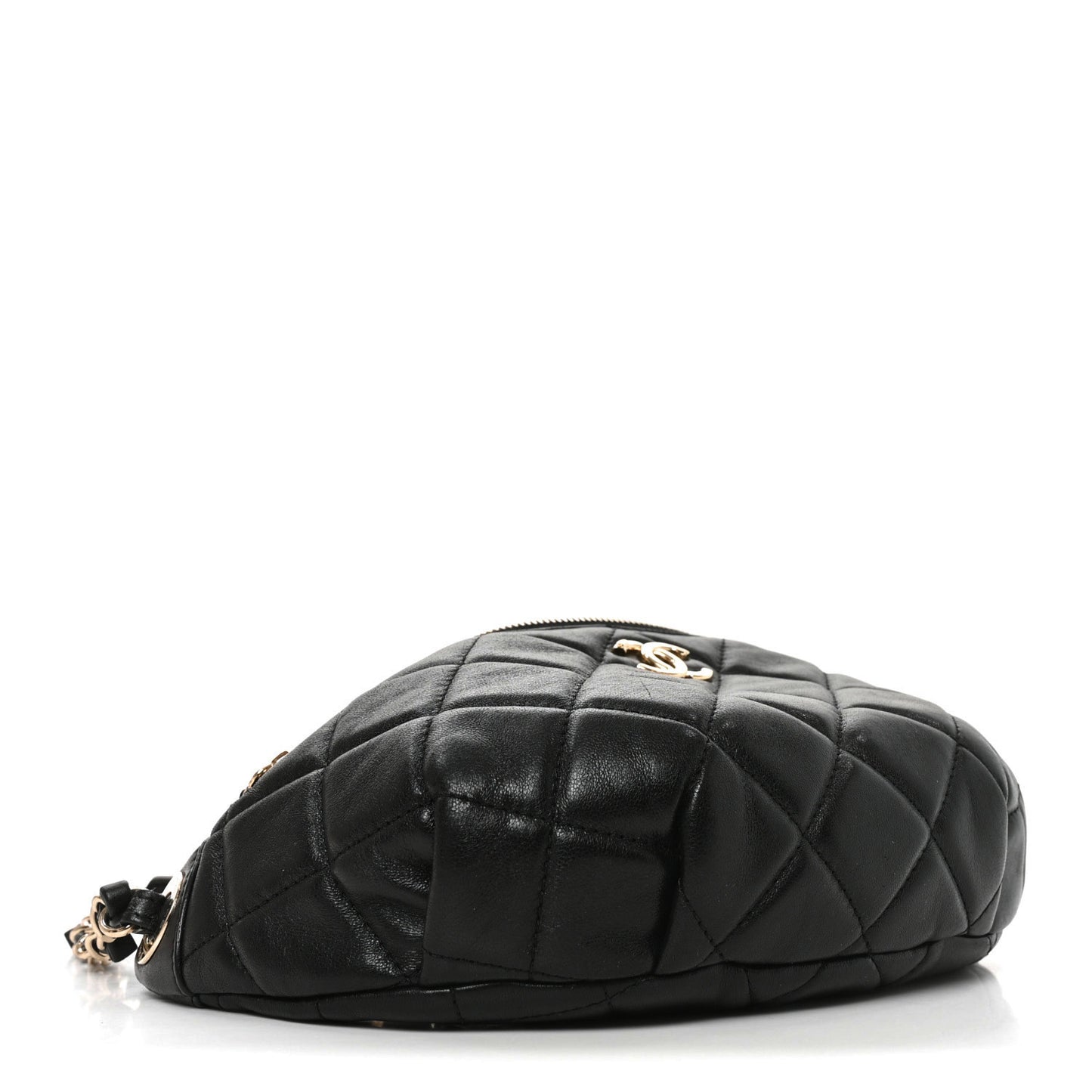 Shiny Lambskin Quilted Belt Bag Black