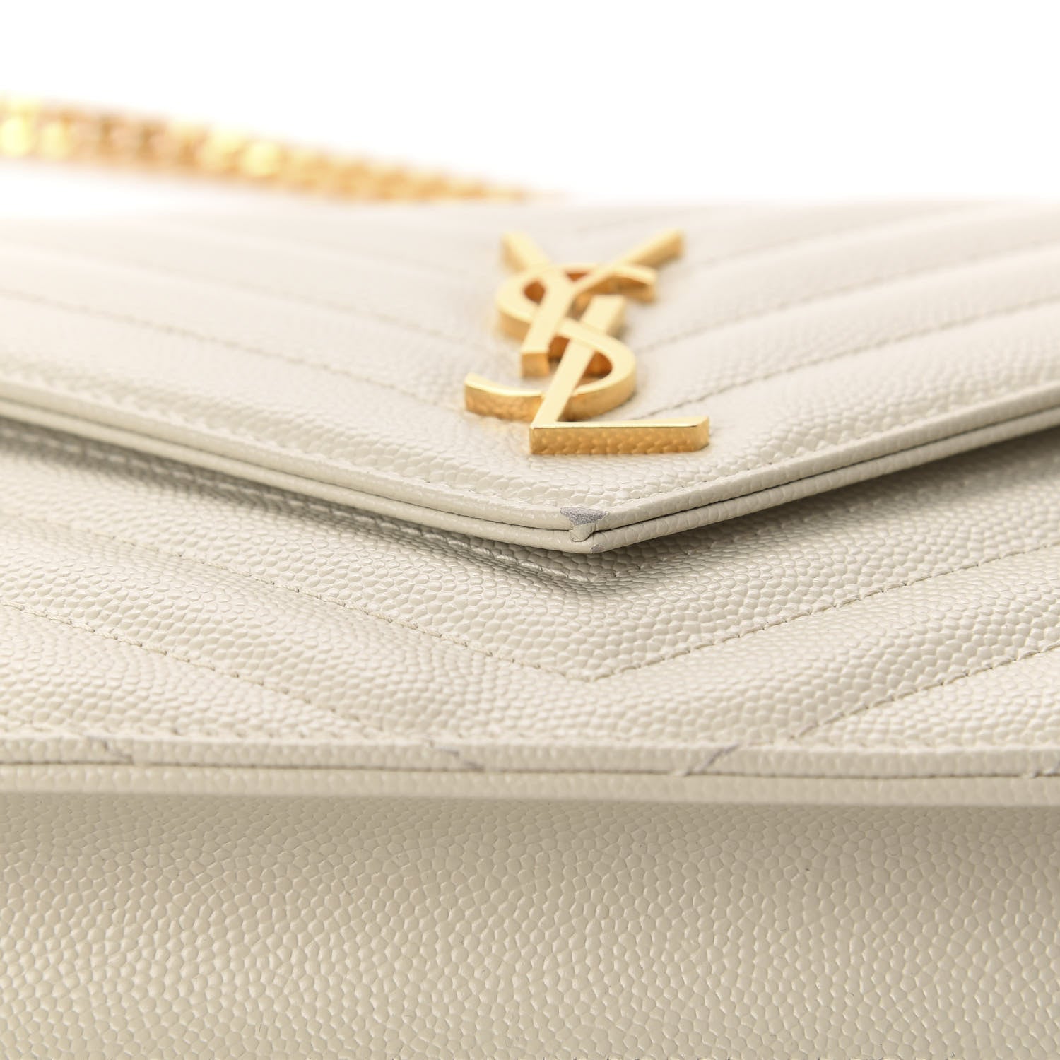 Saint Laurent Grain De Poudre Matelasse Chevron Monogram Envelope Chain Wallet Nude Powder 13 of 15