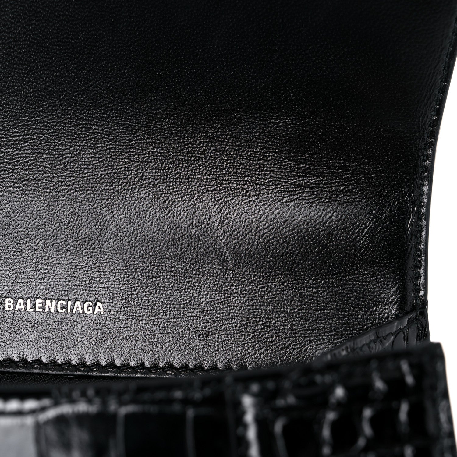 Balenciaga Shiny Calfskin Monochrome Crocodile Embossed Small Hourglass Top Handle Bag Black 15 of 19