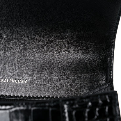 Balenciaga Shiny Calfskin Monochrome Crocodile Embossed Small Hourglass Top Handle Bag Black 15 of 19