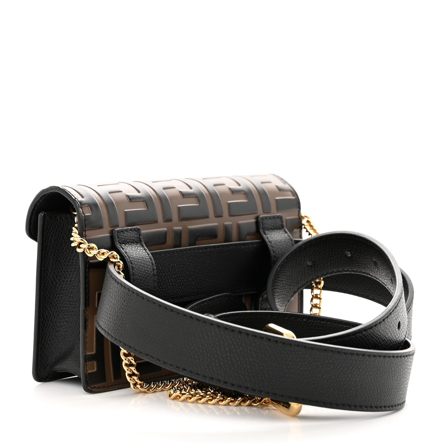 Fendi Vitello Liberty F is Fendi Bi-Color FF 1974 Embossed Envelope Belt Bag Maya Black 2 of 10