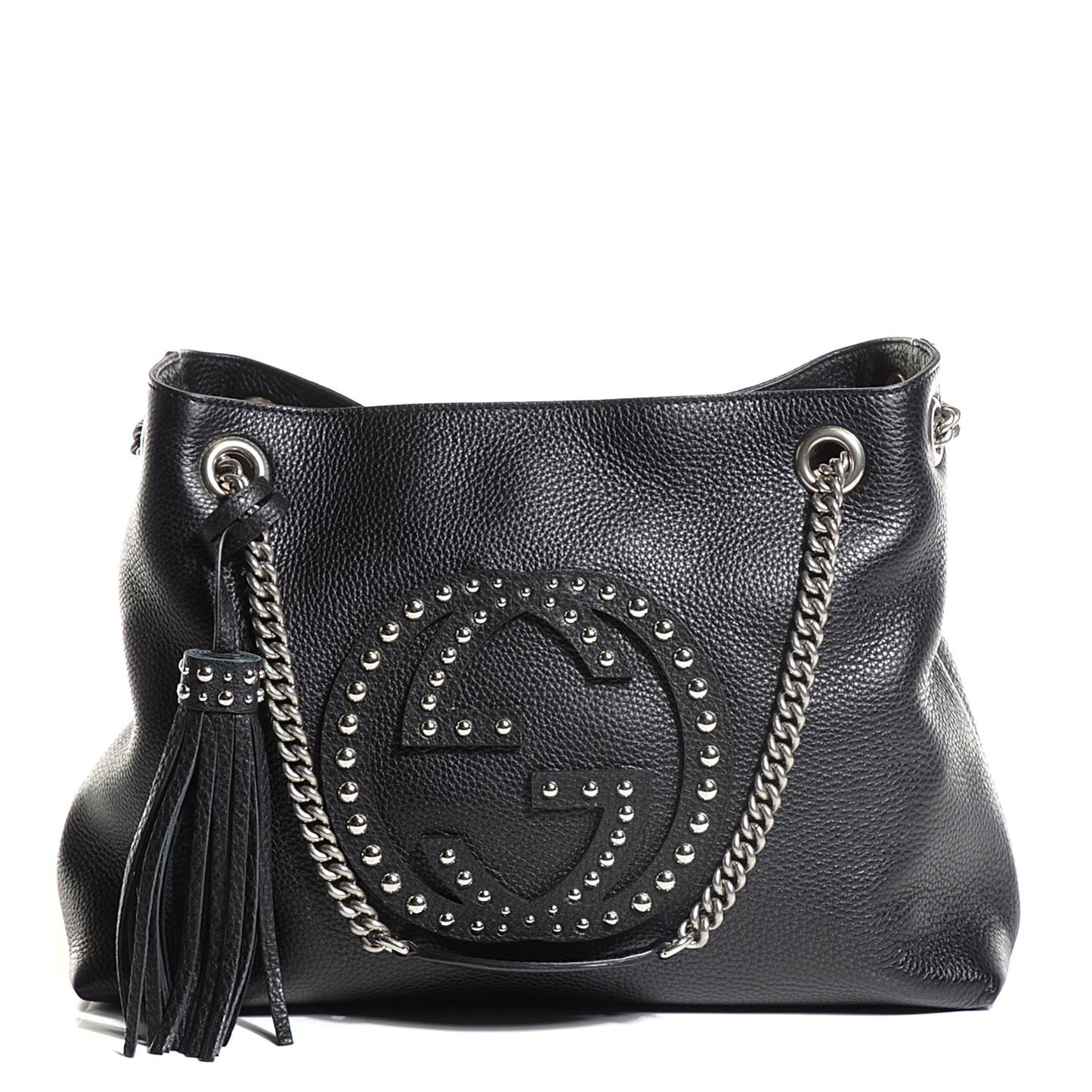Pebbled Calfskin Studded Medium Soho Chain Shoulder Bag Black