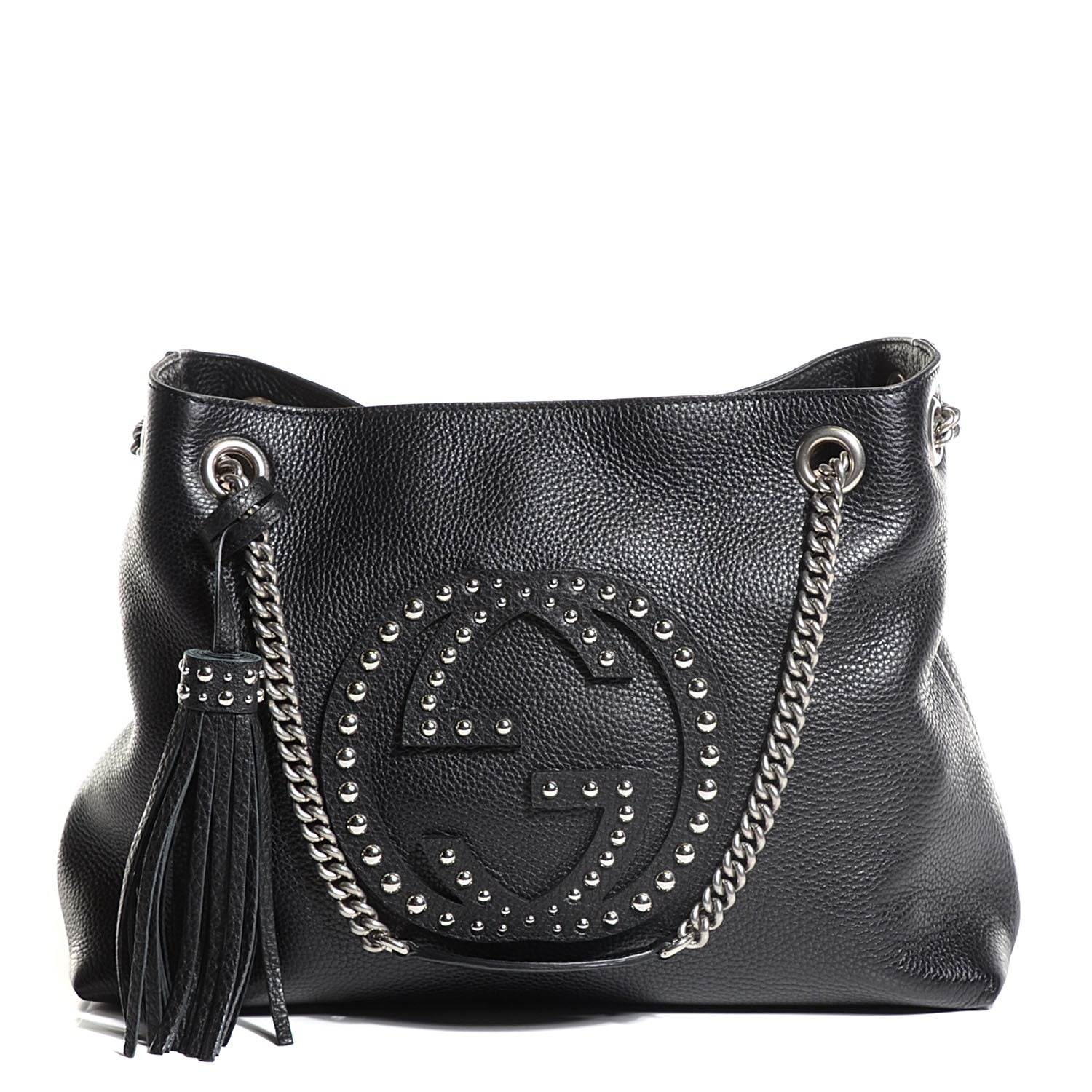 Gucci Pebbled Calfskin Studded Medium Soho Chain Shoulder Bag Black 1 of 7