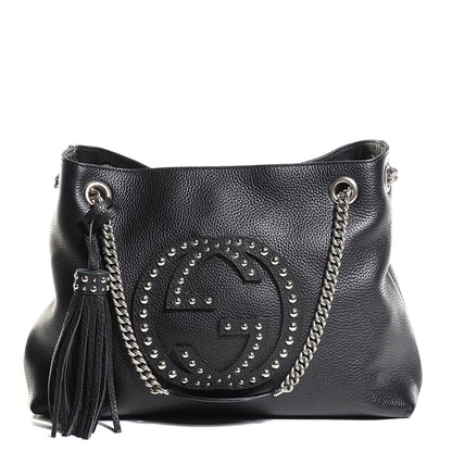 Gucci Pebbled Calfskin Studded Medium Soho Chain Shoulder Bag Black 1 of 7