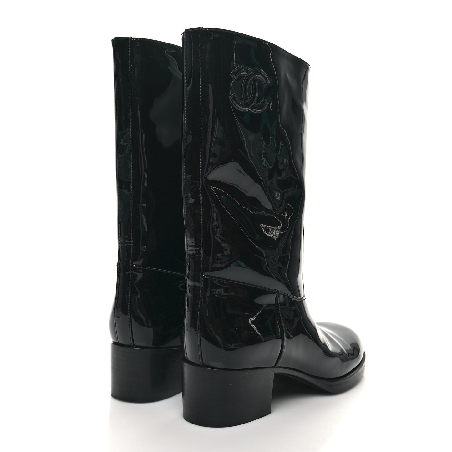 Patent CC Mid Calf Boots 40 Black