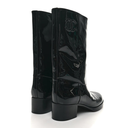 Chanel Patent CC Mid Calf Boots 40 Black 4 of 7