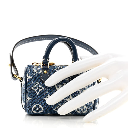 Louis Vuitton Denim Monogram Jacquard Micro Speedy Bag Charm Bleu 2 of 7