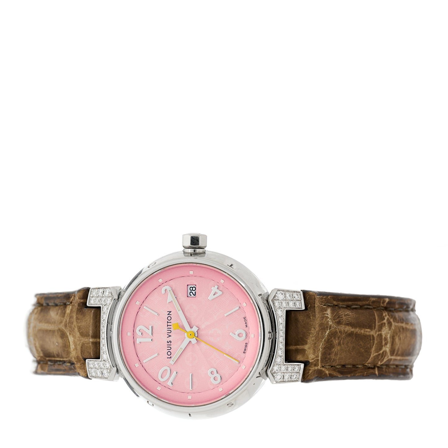 Stainless Steel Alligator Diamond 28mm Tambour Quartz Watch