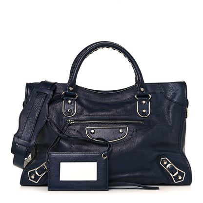 Balenciaga Chevre Silver Metallic Edge Hardware City Bleu Nuit Dark Sea 1 of 12