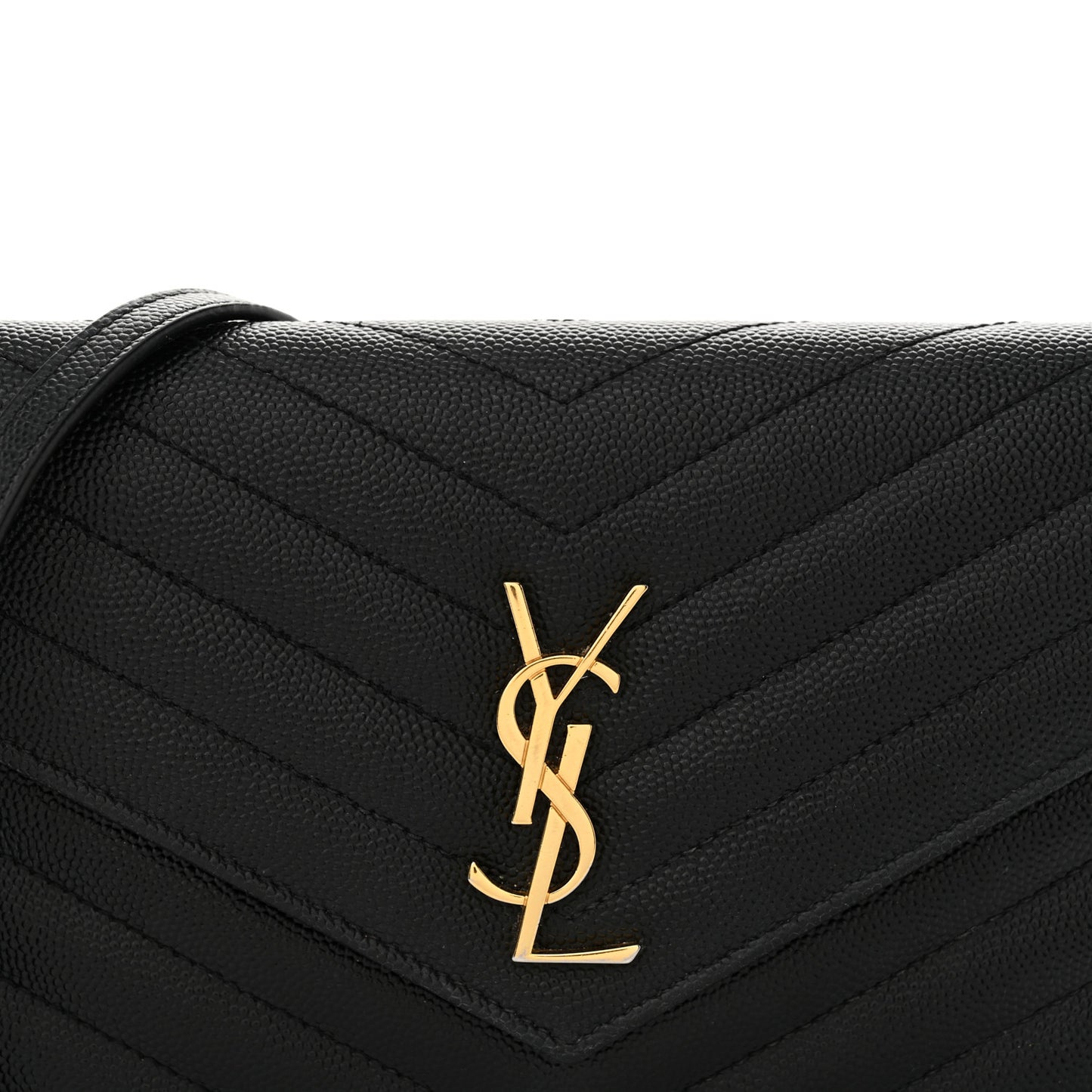Grain De Poudre Matelasse Chevron Monogram Envelope Chain Wallet Black