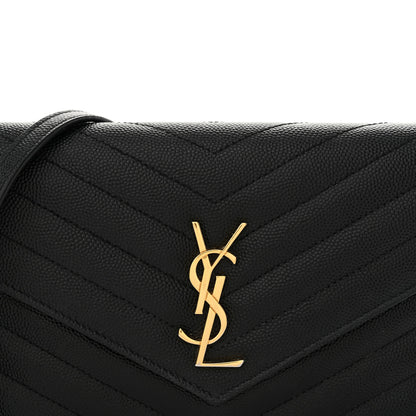 Saint Laurent Grain De Poudre Matelasse Chevron Monogram Envelope Chain Wallet Black 8 of 14