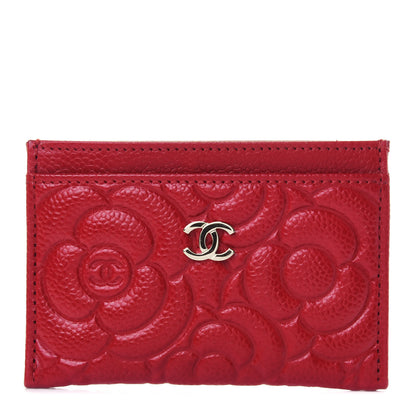 Chanel Caviar Camellia Embossed Card Holder Red 1 of 4