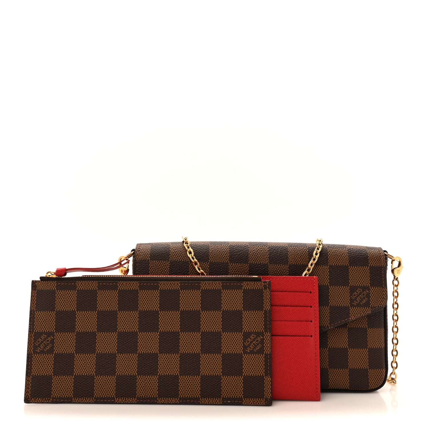 Louis Vuitton Damier Ebene Pochette Felicie Chain Wallet 3 of 14