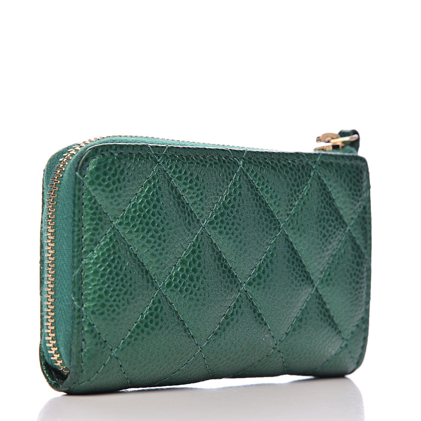 Metallic Caviar Quilted Key Holder Case Green