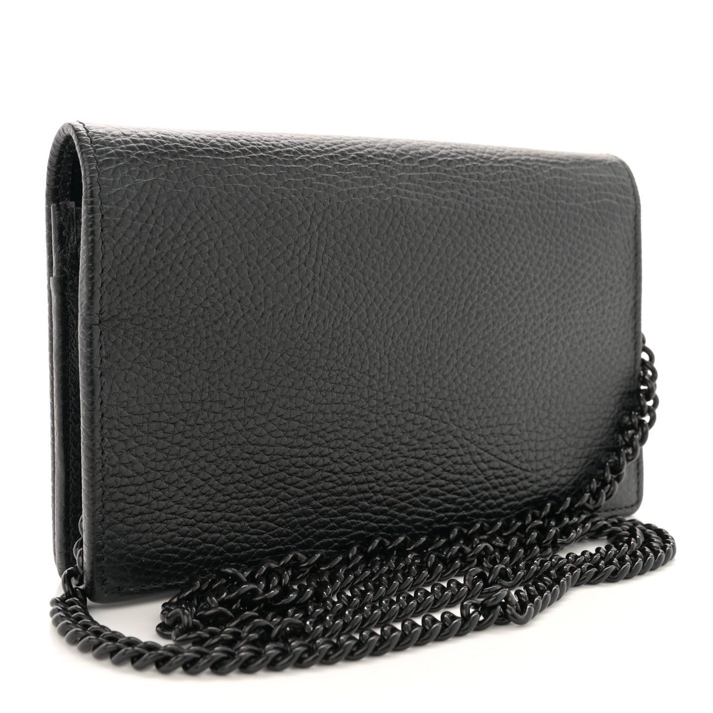 Dollar Calfskin Enamel Monochrome Mini GG Marmont Chain Wallet Black