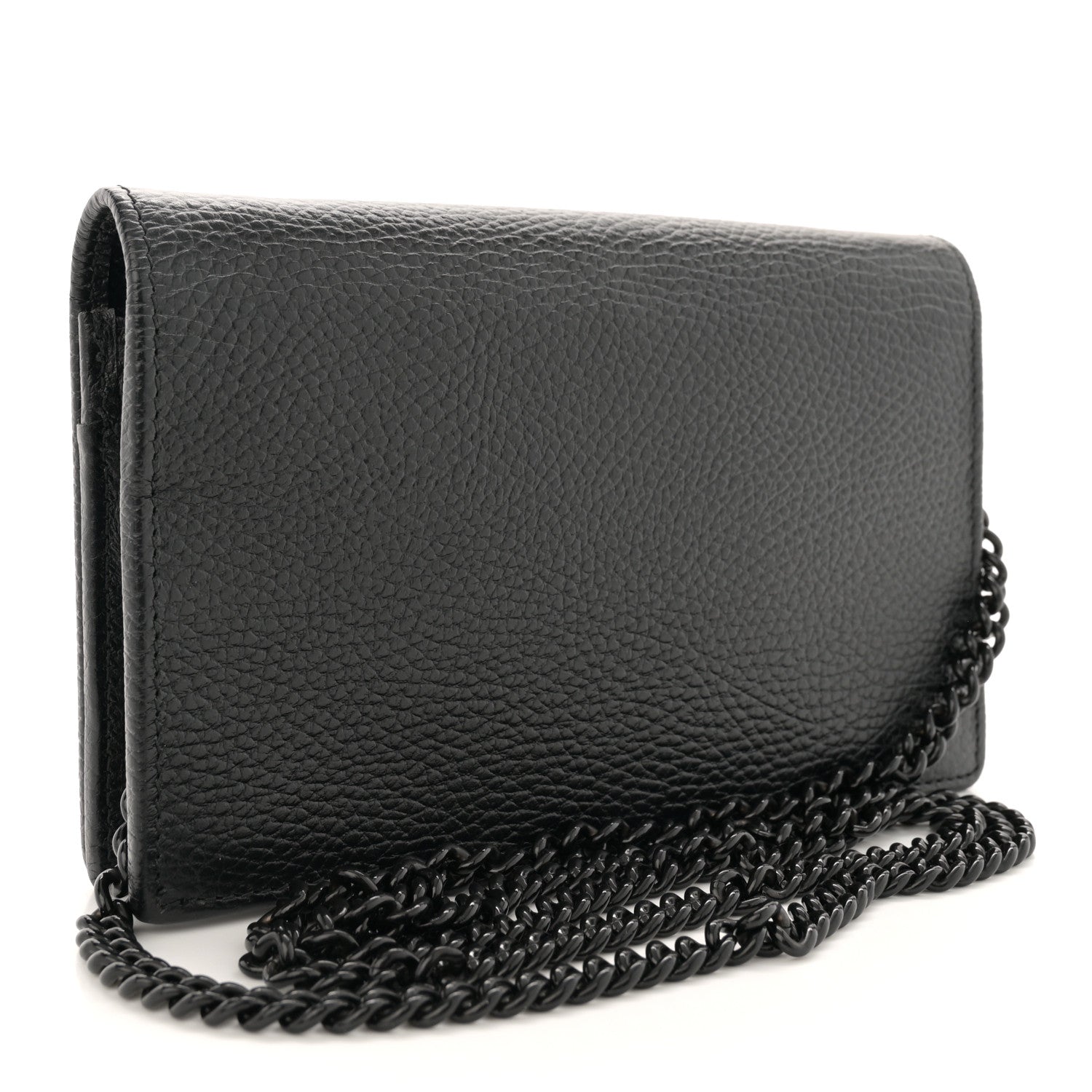 Gucci Dollar Calfskin Enamel Monochrome Mini GG Marmont Chain Wallet Black 3 of 9