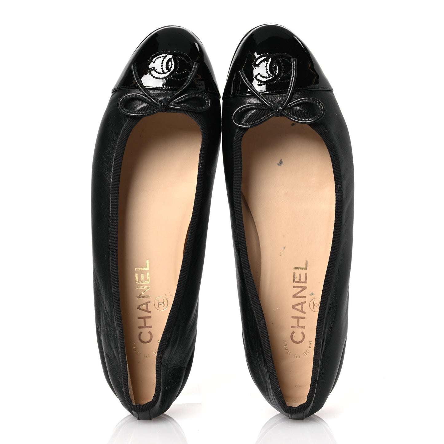 Lambskin Patent Cap Toe Ballerina Flats 38.5 Black