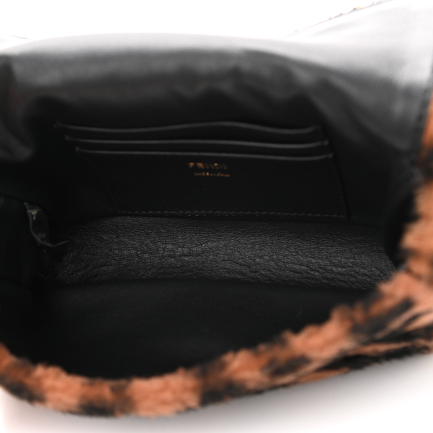 Fendi Shearling Vitello Dolce Macro FF 1974 Mini Baguette Tobacco Black 5 of 10