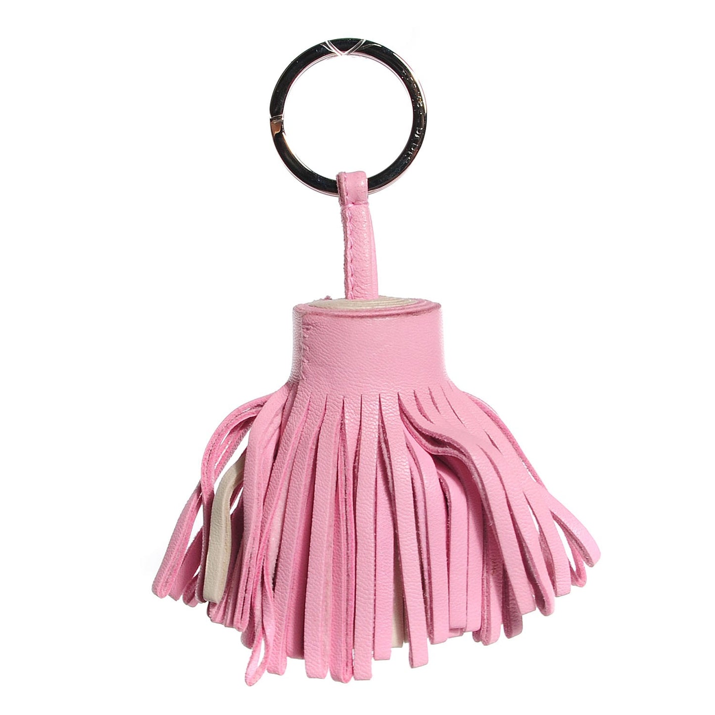 Lambskin Bi-Color Carmen Tassel Key Holder Rose Sakura White