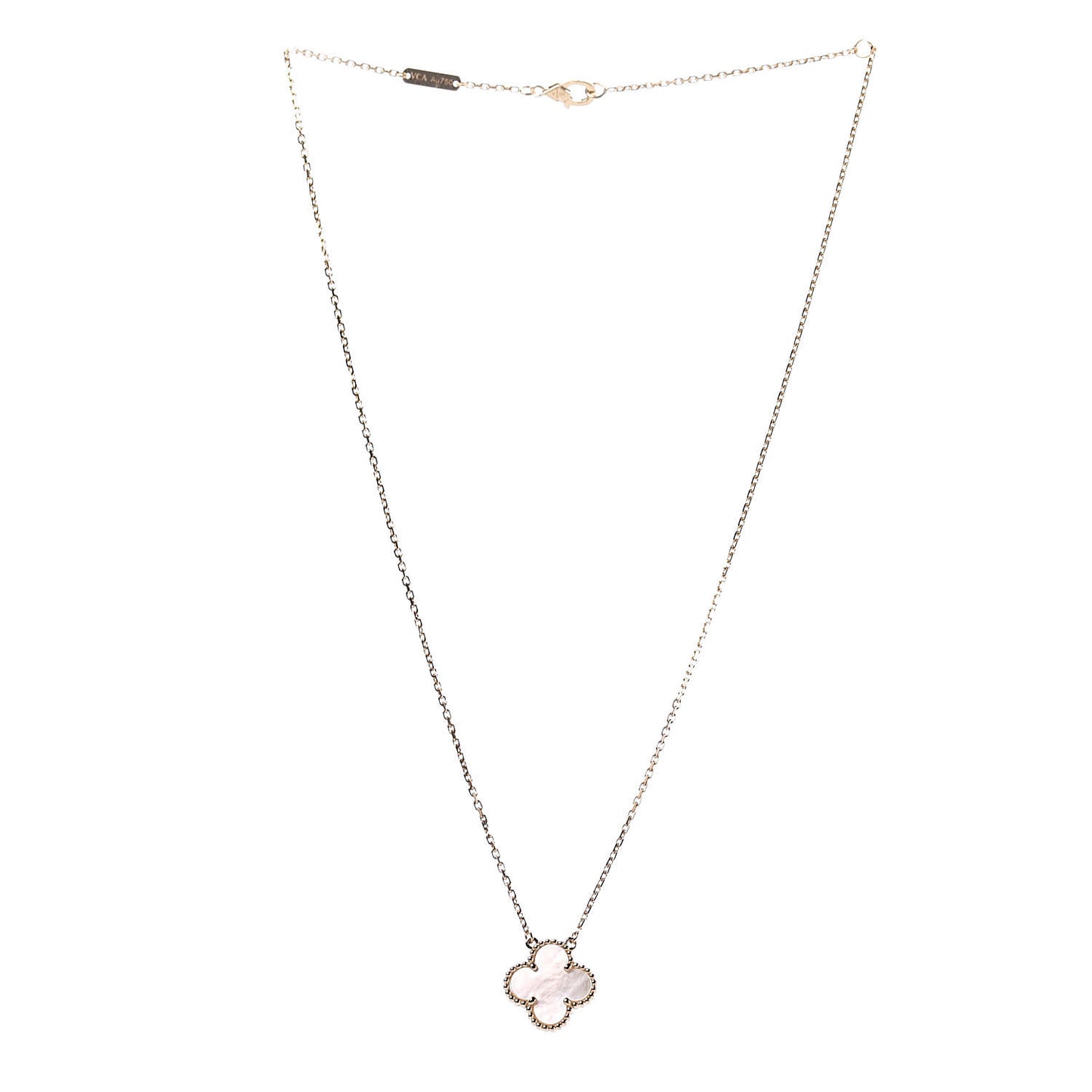 18K Yellow Gold Mother of Pearl Vintage Alhambra Pendant Necklace