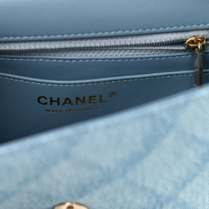 Chanel Denim Quilt Print Mini Rectangular Flap Light Blue 5 of 9