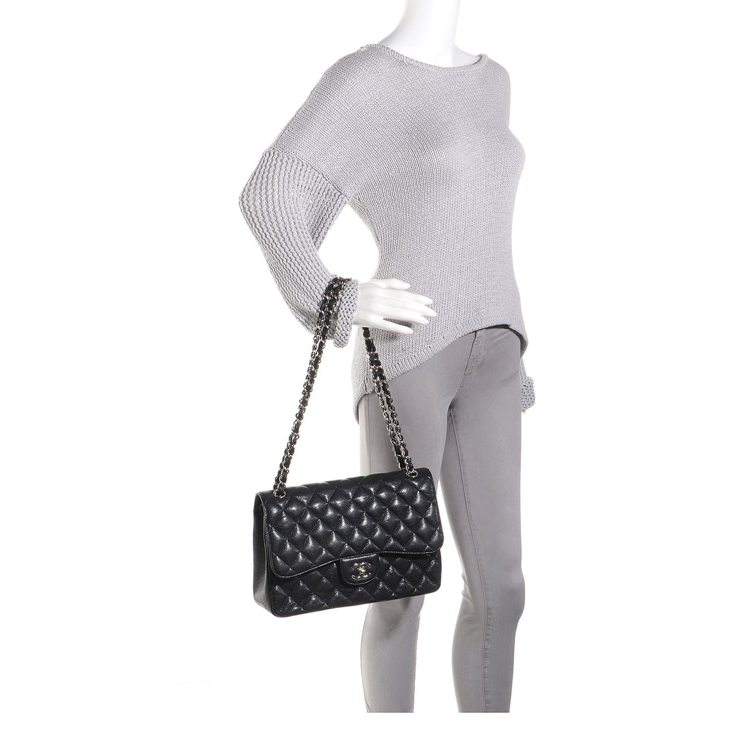 Caviar Quilted Jumbo Double Flap Black