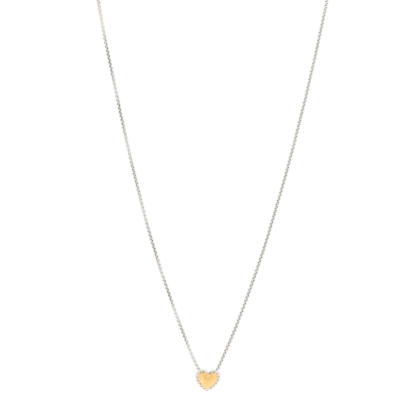 Sterling Silver 18K Yellow Gold Cable Cookie Heart Pendant Necklace
