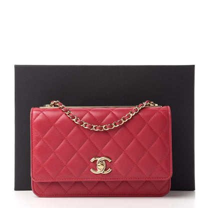 Chanel Lambskin Quilted Trendy CC Wallet On Chain WOC Dark Pink 11 of 12